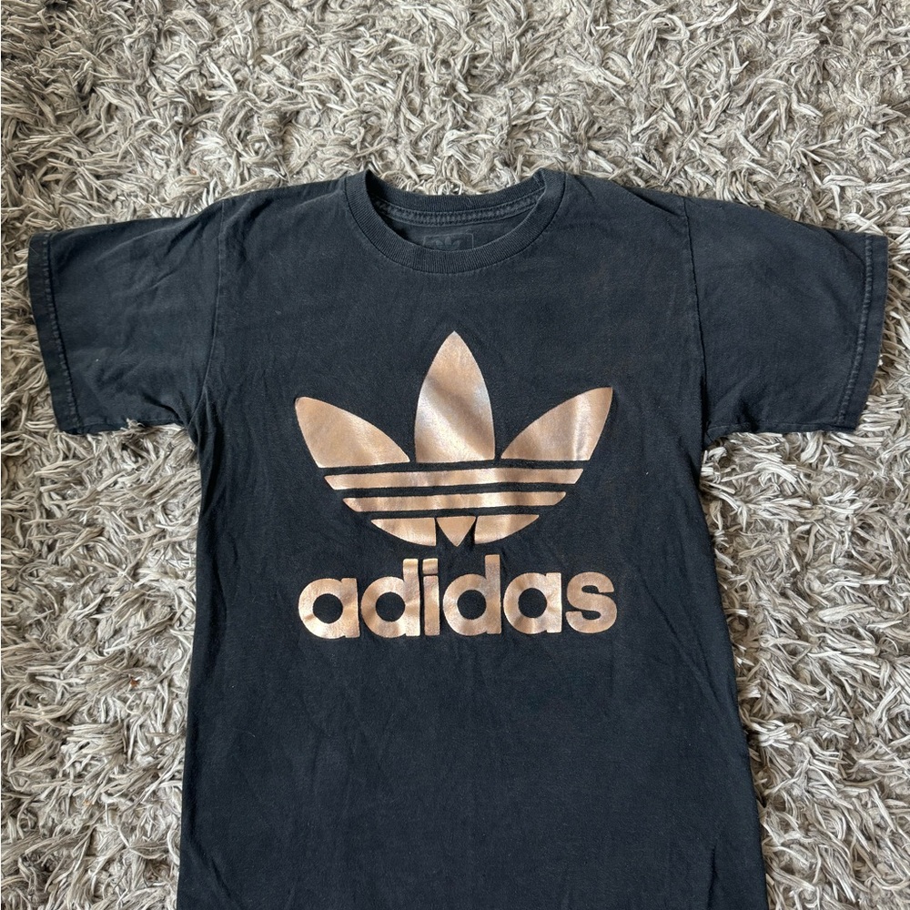Adidas Kids Black Tee with Metallic Logo